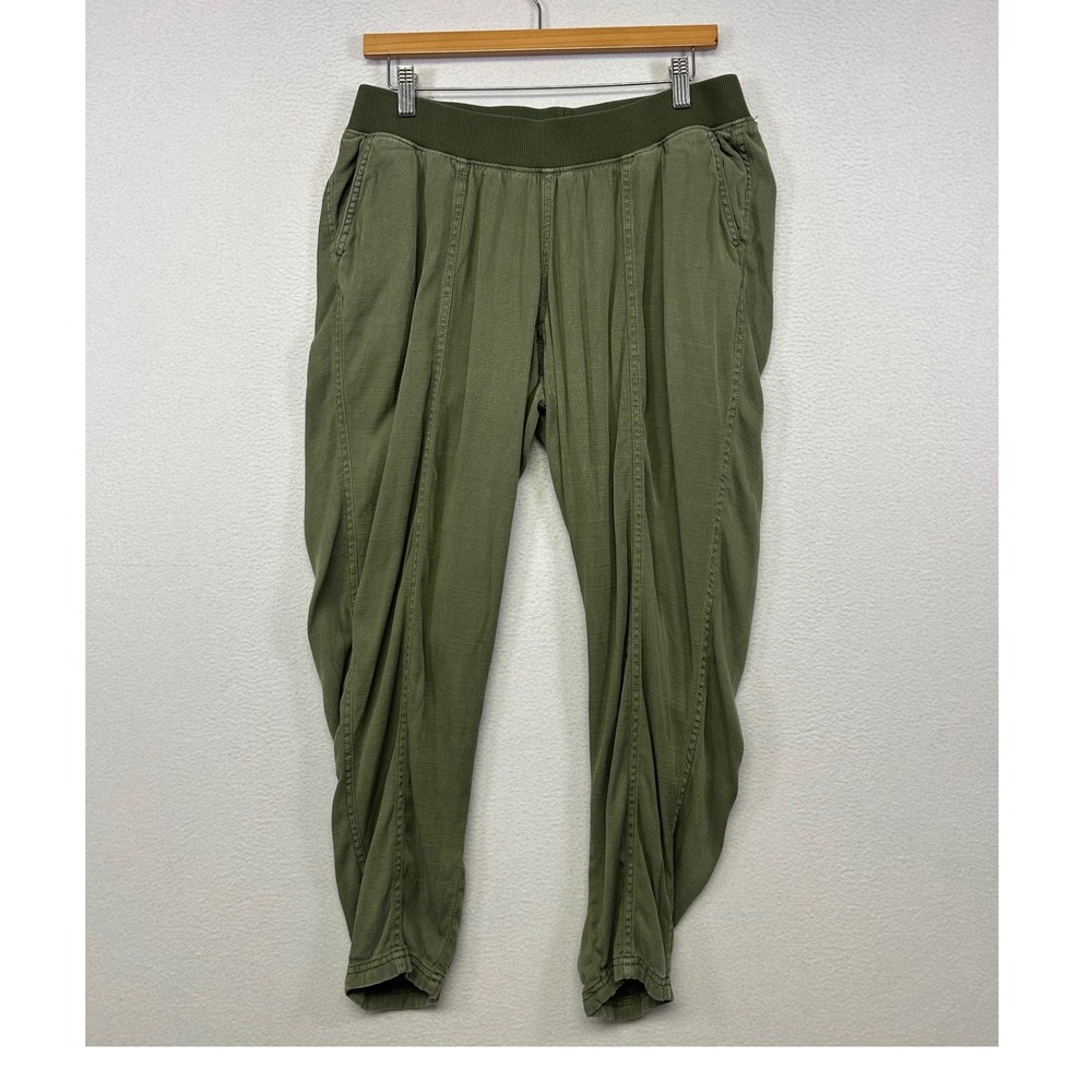 Boho Utility Sonoma Maternity Womens Size M Green Lyocell Linen Blend Joggers